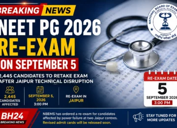 NEET PG 2026 re-exam on September 5 for 2,445 candidates affected by a technical disruption at Jaipur exam centres.