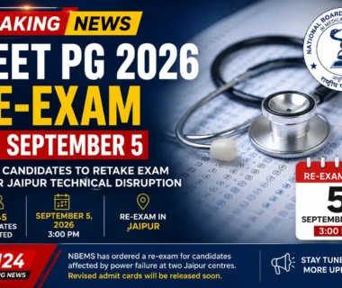 NEET PG 2026 re-exam on September 5 for 2,445 candidates affected by a technical disruption at Jaipur exam centres.