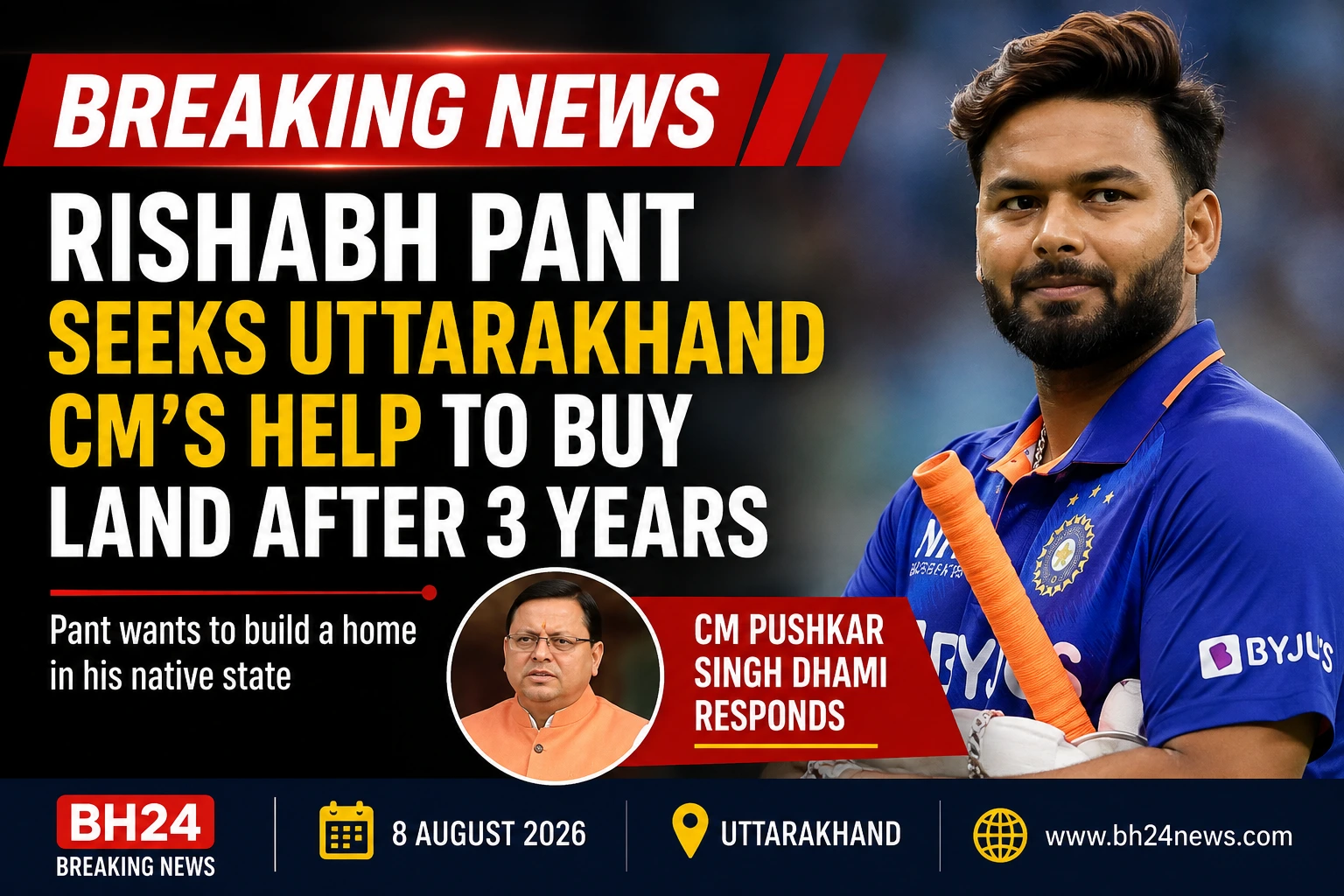 Rishabh Pant land request as cricketer seeks Uttarakhand CM’s help to buy land and build a home.