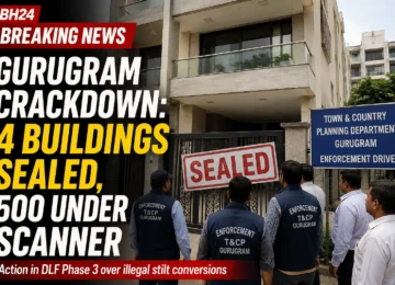 Gurugram crackdown as four buildings are sealed in DLF Phase 3 over illegal stilt conversions, with 500 buildings under scrutiny.
