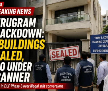 Gurugram crackdown as four buildings are sealed in DLF Phase 3 over illegal stilt conversions, with 500 buildings under scrutiny.