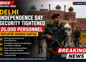 Delhi Independence Day security tightened with 25,000 personnel deployed across the capital, including heavy security around the Red Fort