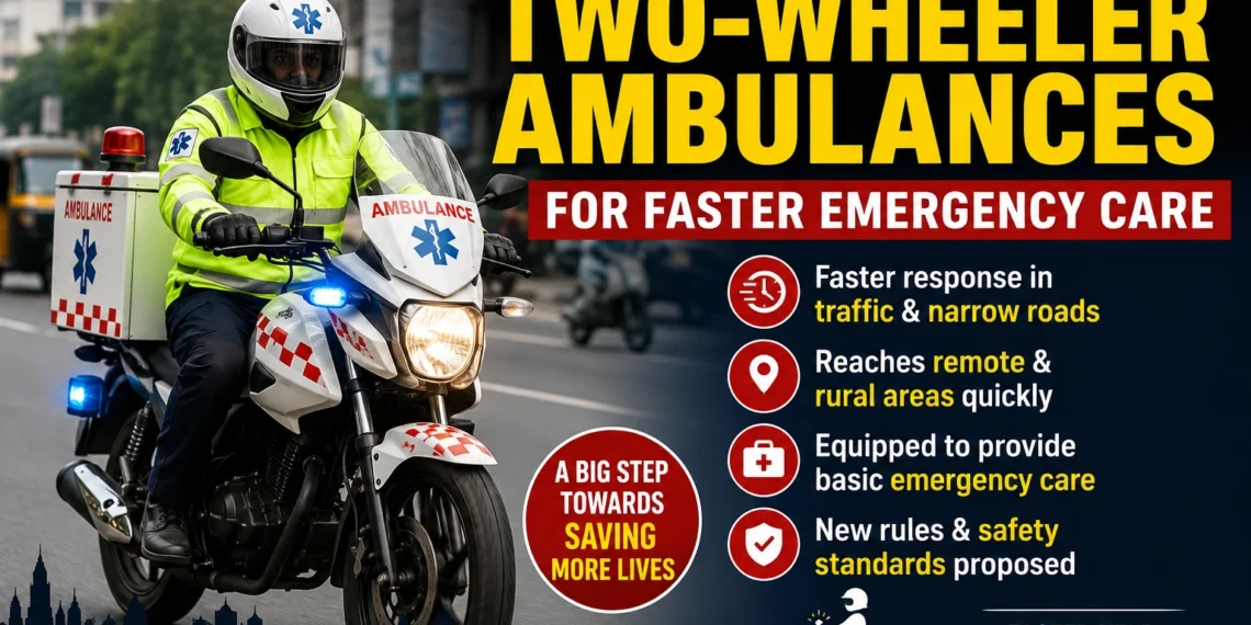 Government proposes two-wheeler ambulances to improve emergency medical response in rural areas, remote regions and traffic-congested cities across India.