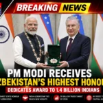 PM Modi receives Uzbekistan’s highest state honour from President Shavkat Mirziyoyev during a ceremony in Tashkent.