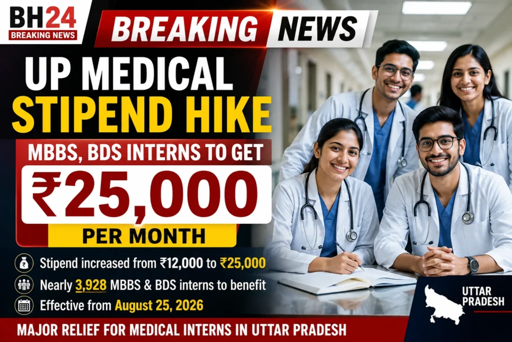 UP medical stipend hike: MBBS and BDS interns to receive ₹25,000 per month in Uttar Pradesh.