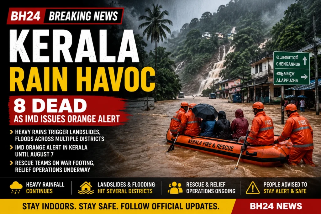 Kerala Rain Havoc: Rescue teams evacuate residents as severe flooding and landslides hit Kerala after heavy monsoon rains, while the IMD issues an Orange Alert across the state.