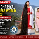 Renu Dhariyal Guinness World Record holder with 8-foot-10.88-inch-long hair in Haldwani, Uttarakhand.