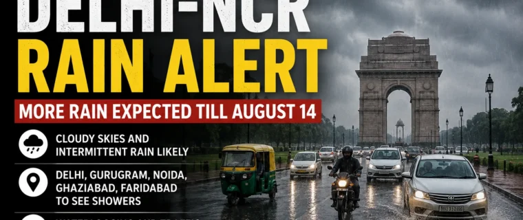 Delhi-NCR Rain Alert as cloudy skies and intermittent rainfall are expected across Delhi and nearby areas till August 14.