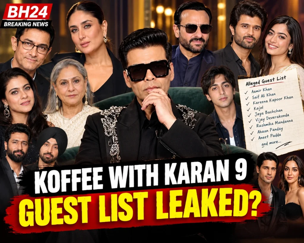 Koffee With Karan Season 9 alleged guest list featuring Karan Johar, Aamir Khan, Kareena Kapoor, Rashmika Mandanna, Vijay Deverakonda and other Bollywood stars.