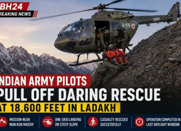 Indian Army pilots carry out a daring one-skid helicopter rescue at 18,600 feet in Ladakh near the Nun Kun massif.
