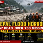 Nepal Flood destruction after massive flash floods near the Tibet border