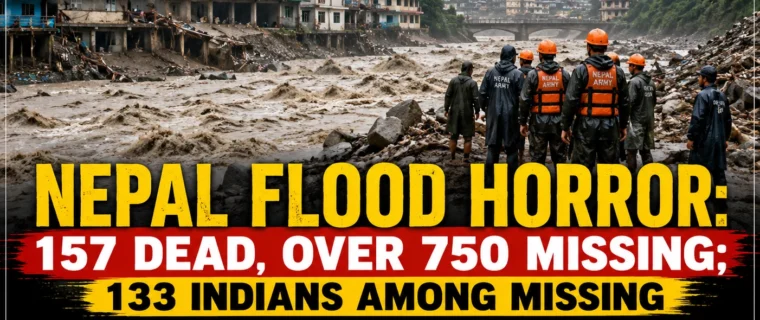 Nepal Flood destruction after massive flash floods near the Tibet border