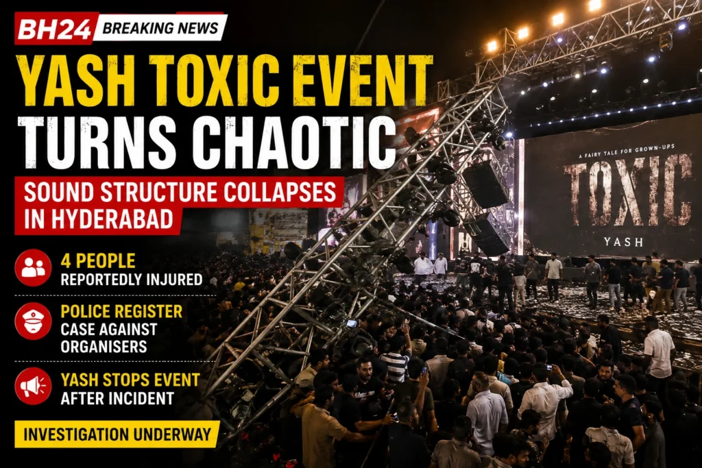 Yash Toxic event in Hyderabad after a sound structure collapsed near the crowd