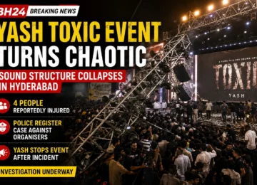 Yash Toxic event in Hyderabad after a sound structure collapsed near the crowd