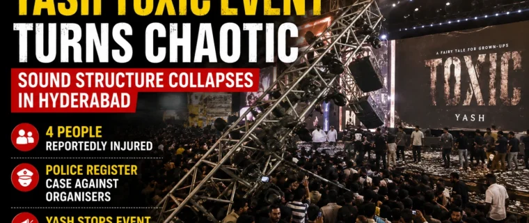 Yash Toxic event in Hyderabad after a sound structure collapsed near the crowd