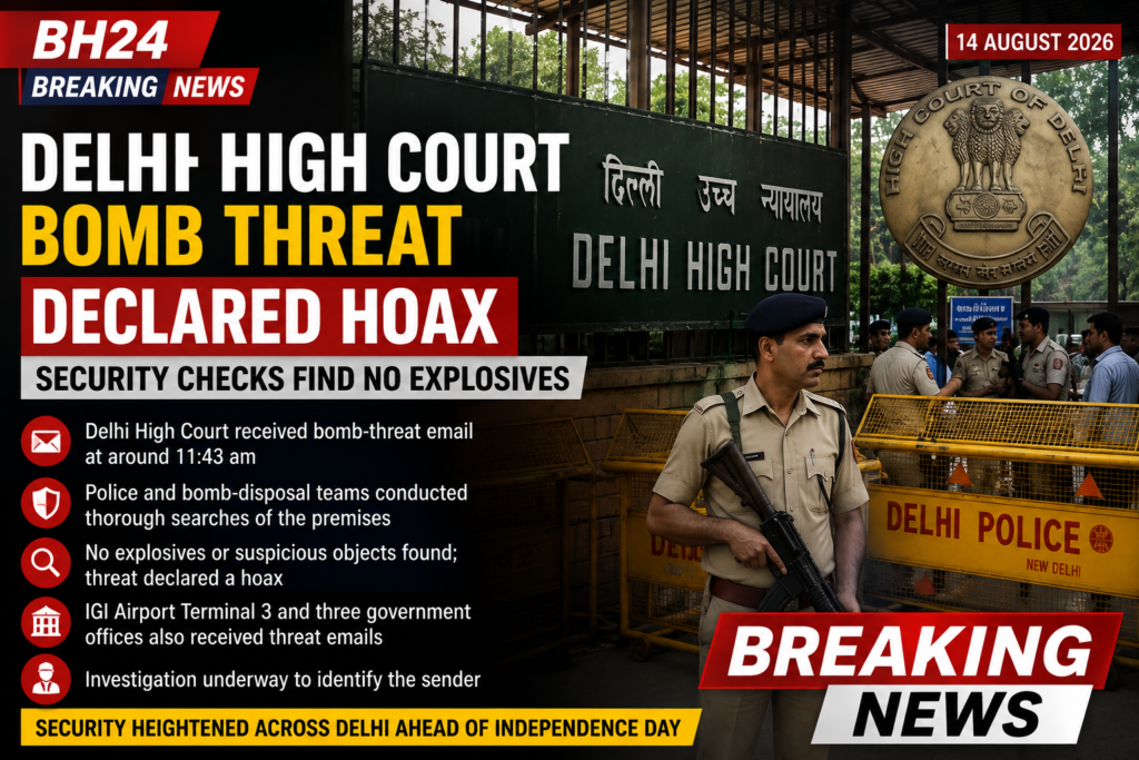 Delhi High Court bomb threat declared a hoax after security teams conducted searches and found no explosives ahead of Independence Day.