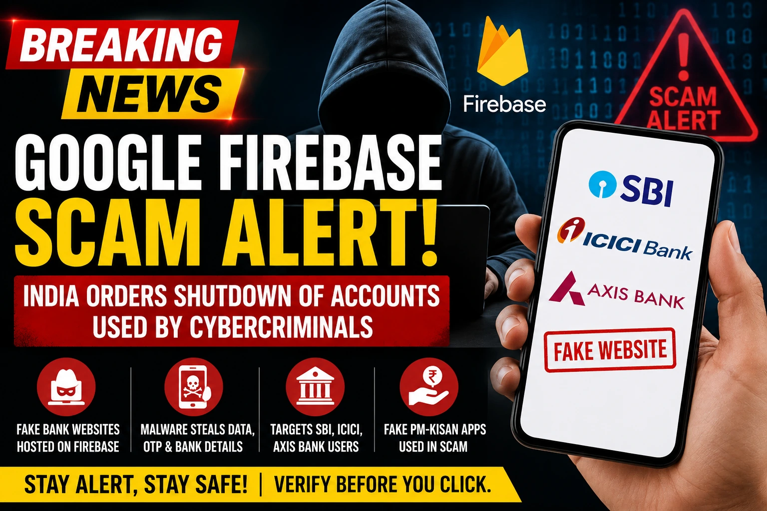 Google Firebase scam crackdown as India orders Google to shut down accounts allegedly used for banking fraud.