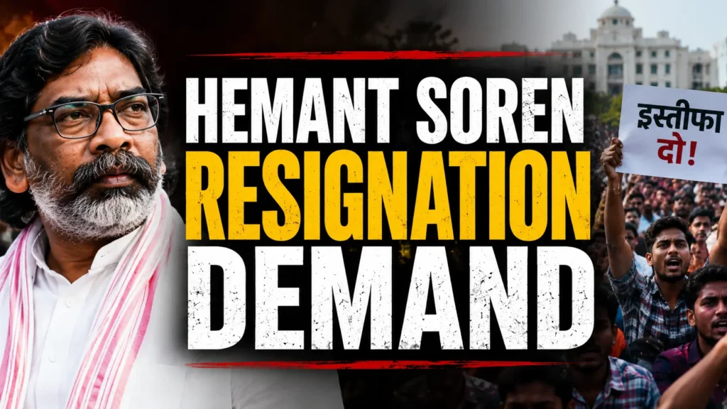 Hemant Soren Resignation Demand के बीच झारखंड में प्रदर्शन करते छात्र।