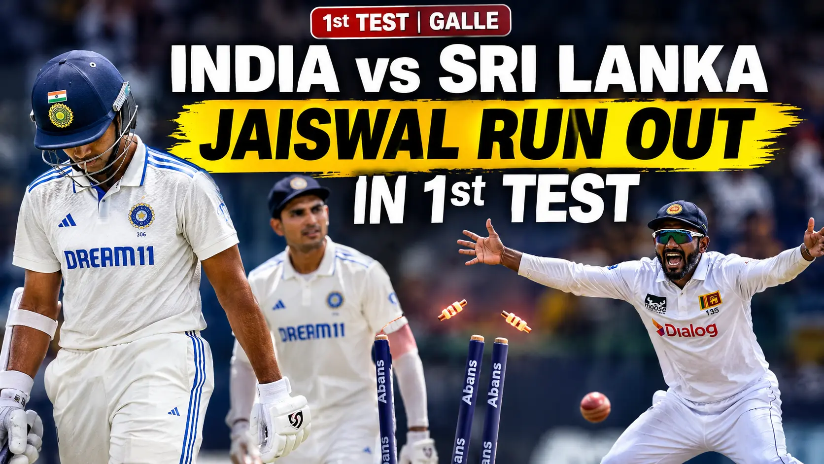 India vs Sri Lanka 1st Test as Yashasvi Jaiswal is run out after scoring 32 in Galle