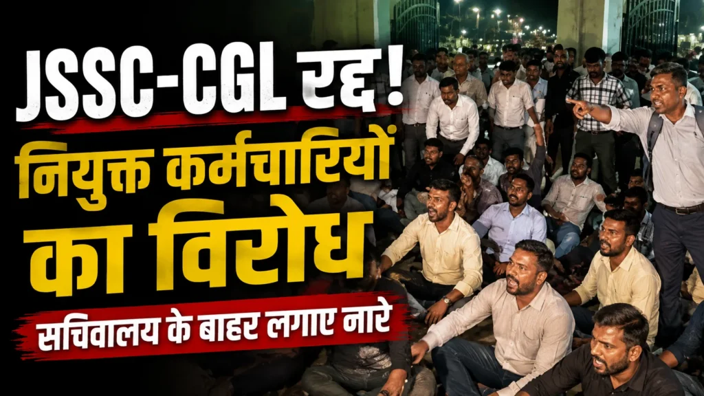 JSSC CGL Exam Cancelled होने के बाद रांची में नियुक्त कर्मचारियों का प्रदर्शन