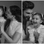Deepika Padukone flaunts baby bump with Ranveer Singh and daughter Dua in rare family photos.