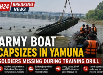 Indian Army boat capsizes in Yamuna during a training drill near Hathnikund Barrage in Haryana.