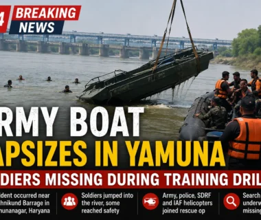 Indian Army boat capsizes in Yamuna during a training drill near Hathnikund Barrage in Haryana.