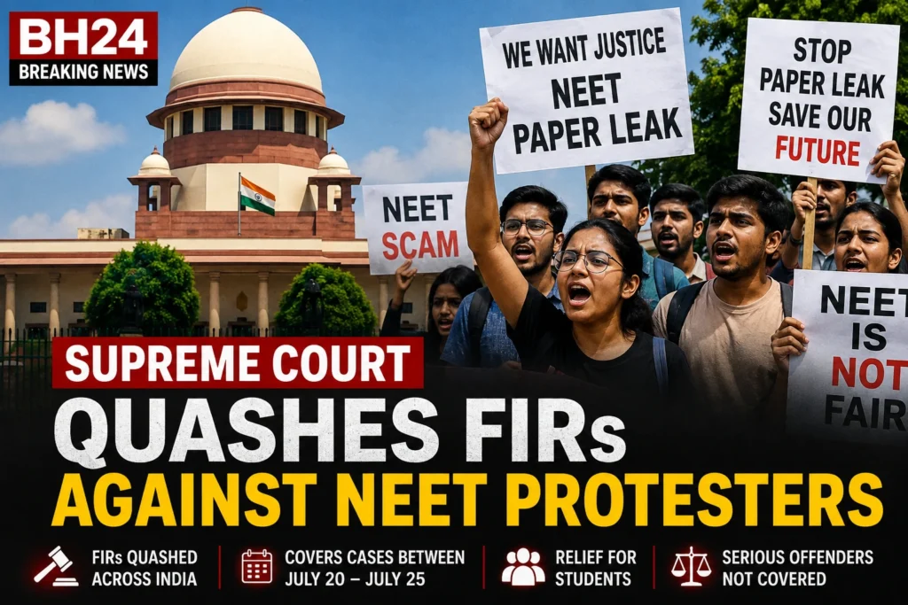 Supreme Court quashes FIRs against NEET protesters across India, giving relief to students involved in the protests.