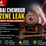Mumbai Chembur benzene leak from a 28-tonne tanker near Mysore Colony Monorail station, with firefighters responding to the chemical emergency