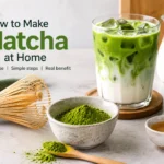 How to make matcha at home with matcha powder, bamboo whisk and iced matcha latte