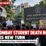 IIT Bombay student death case as students protest on campus, with institute building and a tribute to Sahil Wakode