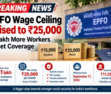 EPFO wage ceiling increased from ₹15,000 to ₹25,000, benefiting 51 lakh additional workers from September 17, 2026.