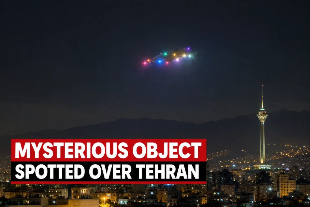 Mysterious multicoloured lights from an unidentified object spotted over Tehran at night