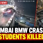 Mumbai BMW crash on Coastal Road as car crashes through barrier and falls from elevated road, killing three students.