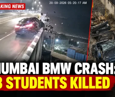 Mumbai BMW crash on Coastal Road as car crashes through barrier and falls from elevated road, killing three students.
