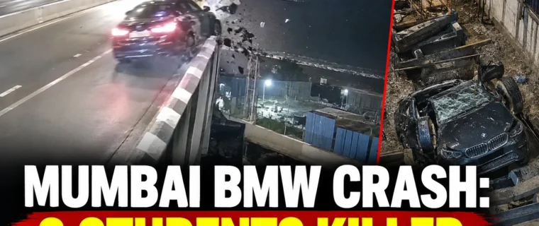 Mumbai BMW crash on Coastal Road as car crashes through barrier and falls from elevated road, killing three students.