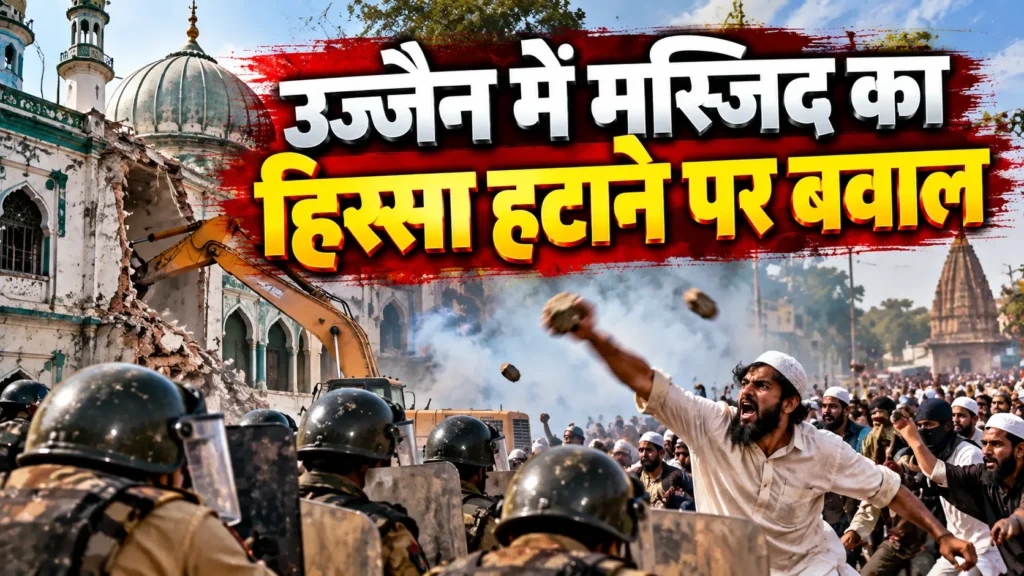 उज्जैन शाही मस्जिद विवाद के दौरान इलाके में तैनात सुरक्षाकर्मी