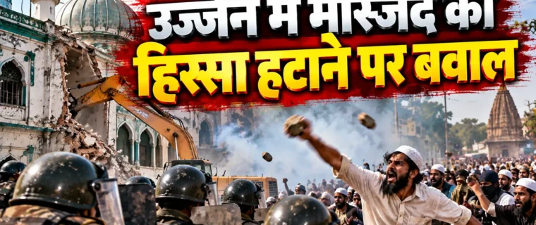 उज्जैन शाही मस्जिद विवाद के दौरान इलाके में तैनात सुरक्षाकर्मी