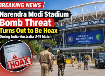 Narendra Modi Stadium bomb threat security check during India Australia U-19 match