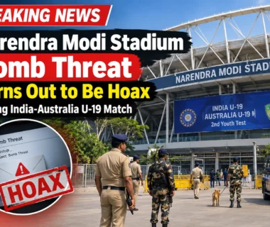 Narendra Modi Stadium bomb threat security check during India Australia U-19 match