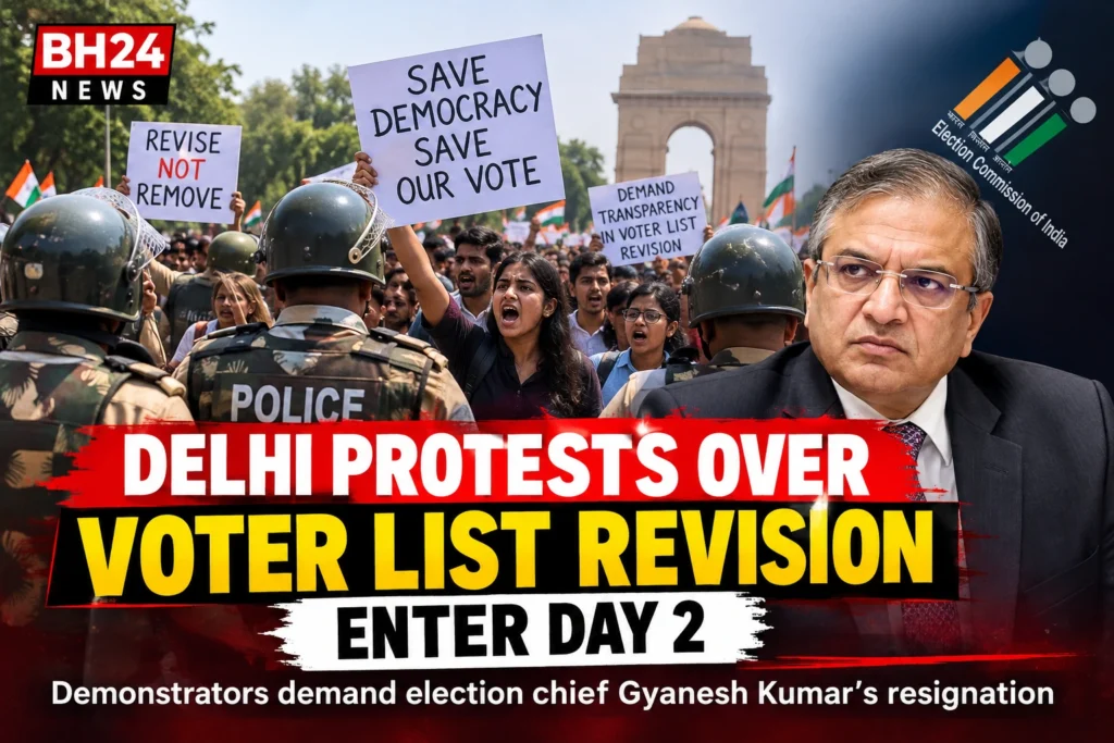 Delhi protests over voter list revision as demonstrators demand the resignation of Chief Election Commissioner Gyanesh Kumar