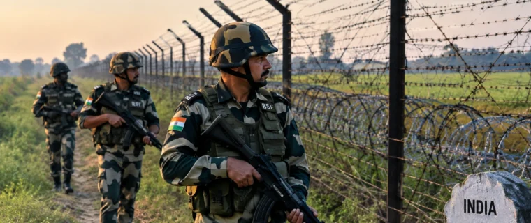 BSF Punjab personnel patrolling the India-Pakistan border