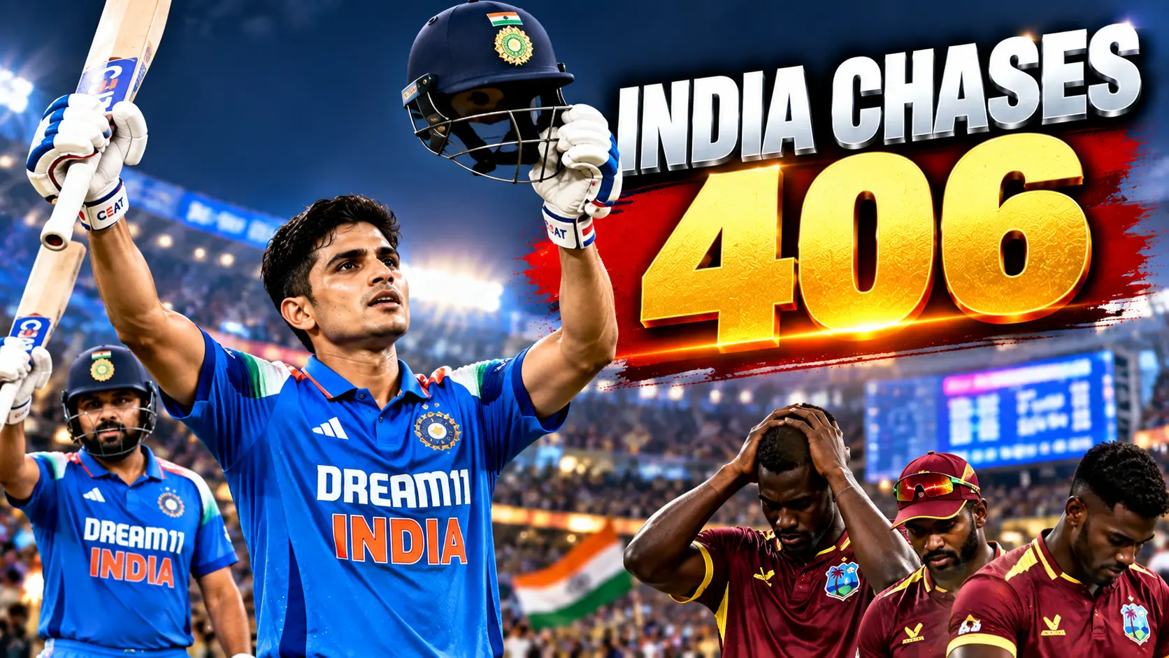 India vs West Indies 2nd ODI Shubman Gill 223 record chase