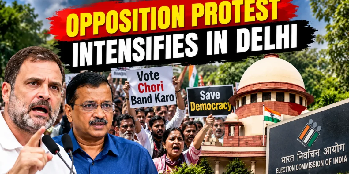 Opposition protest at Delhi CEO office over vote chori allegations
