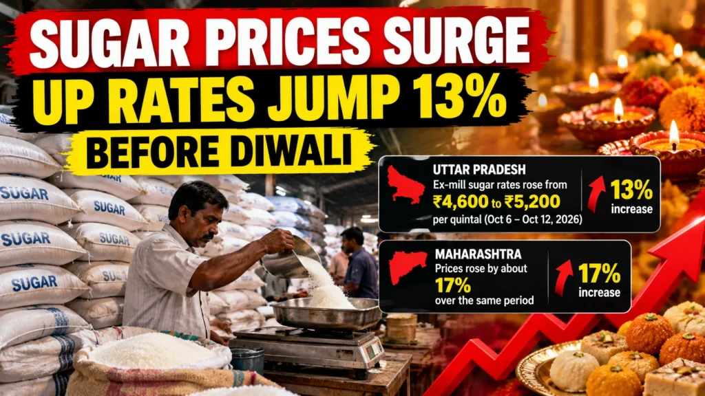 Sugar prices surge before Diwali as Uttar Pradesh rates jump 13% amid tight supplies